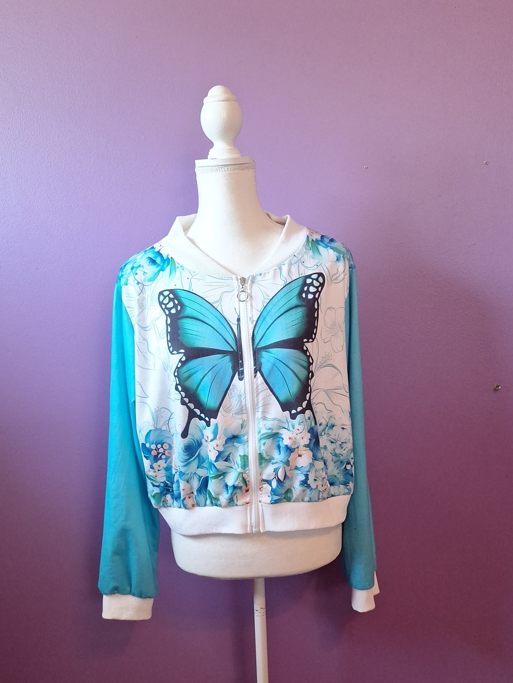 Turquoise Butterfly Zip-Front Top/ Jacket Women's XXL